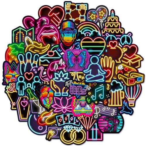 Neon Graffiti Stickers for Teens, 50PCS Waterproof Vinyl Decals for Laptops, Water Bottles Phones Skateboards - Trendy DIY Party Supplies for Journals & Luggage