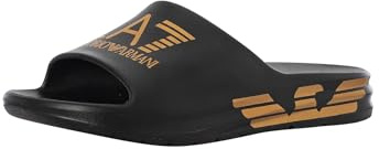 Emporio Armani EA7 Herren Slider Crusher Distance Pantoffel mit Maxi-Logo XBP008 (black/gold, EU Schuhgrößensystem, Erwachsene, Numerisch, M, 42)