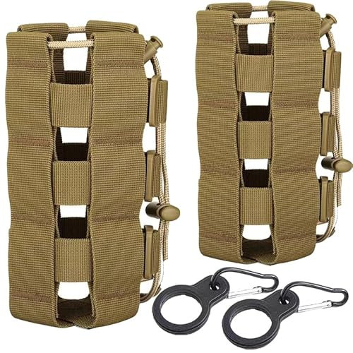 TJYAEKLTD Confezione da 2 portabottiglie tattiche Molle titolare per bottiglie militari resistenti con 4 ganci, per attività all'aperto, escursioni, caccia, campeggio, allenamento (kaki)