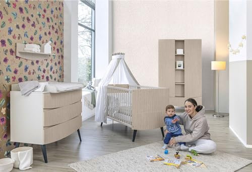 Schardt - Kinderzimmer Smile - 3-teiliges Kindermöbel Set in Carat beige - Höhenverstellbares Gitterbett - Kommode mit abnehmbaren Wickelaufsatz - Kinderschrank mit Böden und Kleiderstange