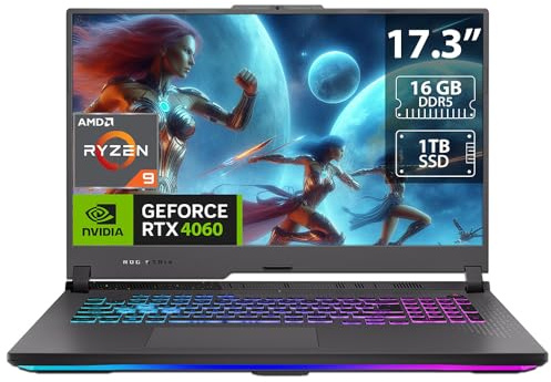ASUS Laptop Gamer ROG Strix G17 G713AMD Ryzen 9 7845HX RAM 16GB SSD 1TB, Display da 17.3 GeForce RTX 4060, S.O. Windows 11 Home Tastiera Versione inglese.