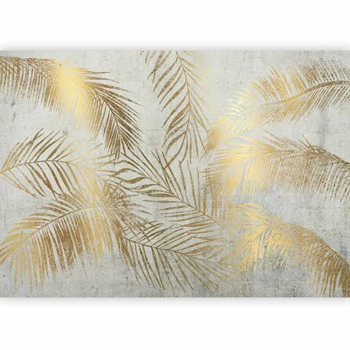 murando Photo Wallpaper Tropical Leaves 490x350 / Peel and Stick Self-Adhesive Foil Print Wall Mural Palm Leaves Nature Gold Grey b-A-0910-a-b