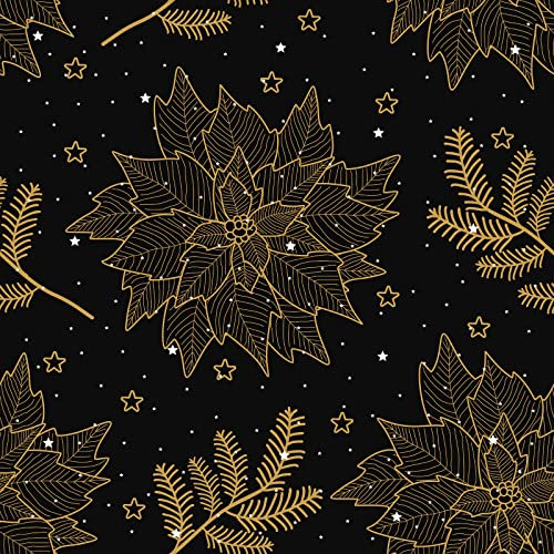 VEELIKE Papier Peint Fleuri Noël Papier Peint Fleur Noir Doré Vintage Papier Peint Feuillage Or Papier Peint Floral Noir Papier Peint Mural Papier Collant pour Meuble Salon Chambre 44,5 cm × 300 cm