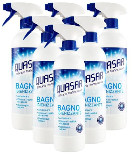 Quasar Detergente BAGNO Igienizzante Spray, Anticalcare, Elimina i Residui Di Sapone, Risciacquo Veloce 580ml (6 Spray)