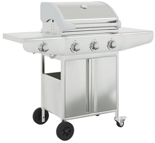 vidaXL Barbecue à gaz avec 4 brûleurs en acier inoxydable argenté