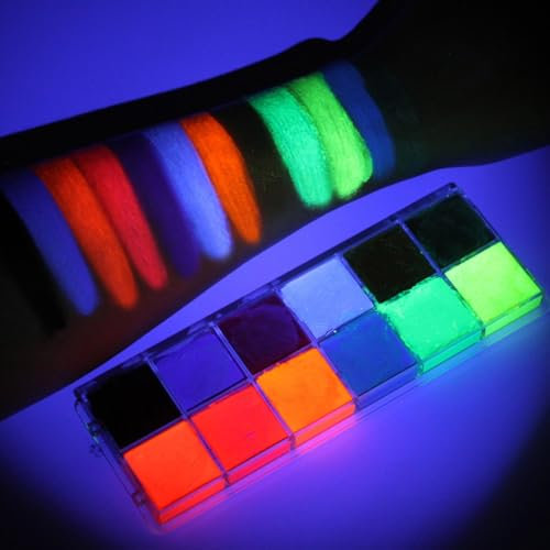 KARLOR Vernice UV per il viso, 12 colori fluorescenti per il corpo, luce nera, neon, pittura per il viso, UV per il corpo, lampada UV, luce UV, per feste, Halloween, a base di olio