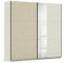 Rauch Möbel Senja, Schwebetürenschrank, Kleiderschrank, Kleiderschrank Spiegel, Mehrzweckschrank, Rattanschränke, Garderobe, 2-türig, 1 Spiegeltüre, Farbe Rattan-Optik/Champagner, Beige, 218x210x59cm