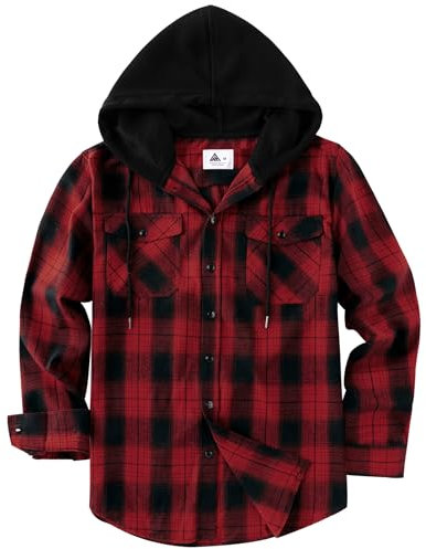 SwissWell Chemise à Carreaux Flanelle Bûcheron Homme Surchemise Manches Longues Capuche Bouton Décontractée Rouge Foncé 3XL