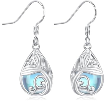 Meerjungfrau Mondstein Ohrringe 925 Sterling Silber Mondstein Tropfen Ohrringe Ozean Ohrringe Hypoallergene Meerjungfrau Schmuck Geschenk für Damen Mädchen Kinder