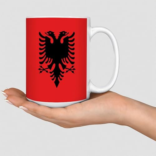 Albanien-Kaffeetassen, weiße Staatsflagge, Reise, Keramik, Kaffee, Tee, Tasse, lustig, Workout, weiß, glänzend, Vatertag, Geburtstag, Geschenk für Großvater, Senioren, 425 ml
