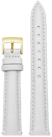 Qgsaghty Lederarmband, 12mm/14mm/15mm/16mm/18mm/20mm, schmales Damen-Uhrenarmband aus Leder, goldene Schnalle, Weiß, 15mm