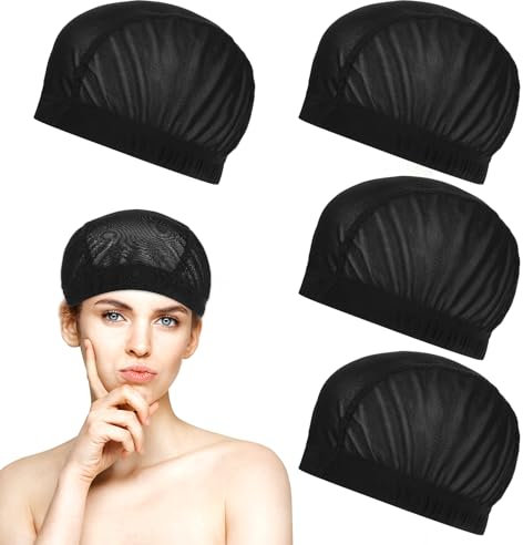 Dimeho Wig Cap 4 Stück Perücke Kappen Caps Nylon Haarnetz Dehnbare Schwarz Mesh Dome Cap Haarnetz Perückenkappen Elastische Netz Perückennetz für Herstellen Einer Perücke für Halloween und Cosplay