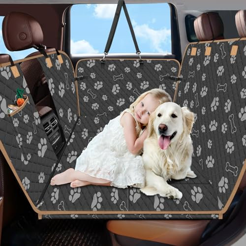 Lekespring Hundedecke Auto Rückbank mit Harter Unterseite, Universal Hundesitzbezug für Auto Rückbank, wasserdichte Kratzfeste Hunde Autositz Rückbank, Schwarzer Hund Fußspuren