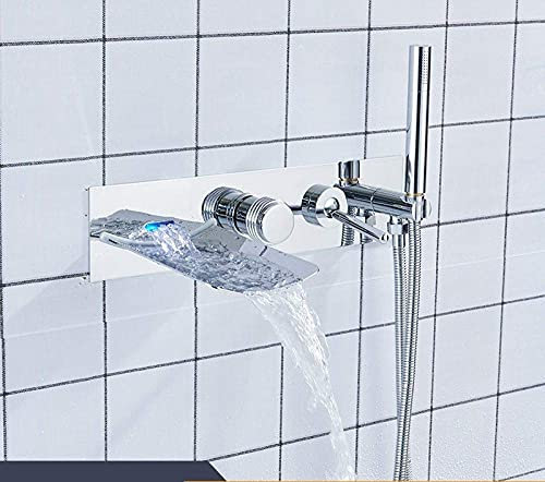 ZDLHGYBS Robinet de Baignoire LED Cascade Robinet de Baignoire Douche LED Changements Montage Mural Baignoire Douche Mitigeur Mitigeur Mitigeur Douche à Main, Nickel brossé