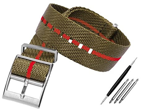 JUANZD Nylon-Nato-Armband, kompatibel mit Tudor-Stoff-Uhrenarmband, einteiliges, verstellbares, schräges Armband, Sportarmband, 20 mm, 22 mm(A25-green red,22mm)