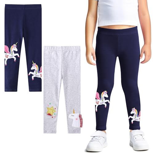 FILOWA Leggings Mädchen 2-Pack Baumwolle Länge Stretch Hose, Gr.92-122 | Gedruckt Pailletten, Multicolour, Casual Legging, Appliqued Hosen, Frühling Herbst Gymnastikhose, Schule Activewear Kinder