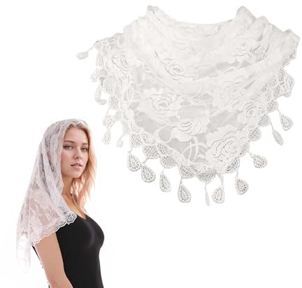 TUKEVA Spitze Mantilla Schleier Stola mit Quaste Schwarz wunderschöner Blumenschleier für Kopfbedeckung Spitzen Schal weich bequem schönes Blumenmuster für Hochzeit Haarschmuck Party