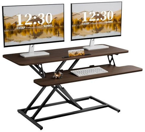 ERGOMAKER Height Adjustable Standing Desk Converter -101cm Wide Platform Tabletop Workstation - Quick Sit to Stand Desk Riser for Dual Monitors Wlant Black