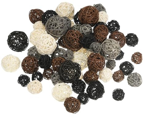 PATIKIL Dekokugel Rattan, 72 Stück Dekorative Weidenrattanbälle für Mittelstücke Schalen Wohnkultur 4 Größen (Weiß/Schwarz/Braun/Grau, 2,4, 2, 1,6, 1,2)