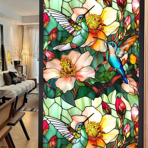 Vinilos para Cristales 2x45X100CM Flores Verdes Vinilo Adhesivo Cristal Ventana Privacidad,Vinilo Translucido para Ventanas,Lámina Privacidad Ventana Window Film Anti UV