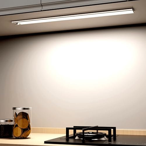 TOVARIN Luz LED con Sensor de Movimiento Magnética, 41 cm, 6500K, 3 Modos de, 2800 mAh, Luces LED Cocina, Adhesiva USB Recargable, Luz Sensor Movimiento Interior para Cocina, Escaleras