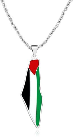 Oneress Collier Carte Palestine, Bijou Fierté Arabe, Chaîne en Acier Inoxydable Durable, Pendentif Héritage du Moyen-Orient pour Femmes Y5140-Blanc