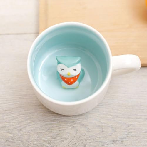 3D Animal Ceramic Coffee Mug, Coffee Milk Tea Ceramic Mugs, Cute Owl in Mug, 3D Animal Morning Cup, Graduation Birthday Gifts Valentines Mothers Day Christmas for Teacher Friend