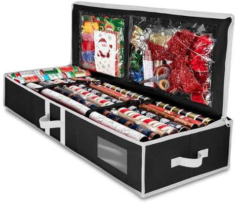PORFOYO Geschenkpapier Aufbewahrungstasche 104x36x16cm, Geschenkpapier Organizer, PE Geschenkpapierrollen Organizer mit Fächern, Aufbewahrungsbox für Geschenktasche (Schwarz)