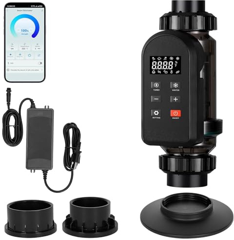 PtaTritious Système de Chloration d'eau Salée, Machine de Chlore au Sel de Piscine avec Contrôle APP Intelligent, Protection Alarmes à Six, Autonettoyage, Piscine Jusqu'à 60,000 Gallons,25g/h