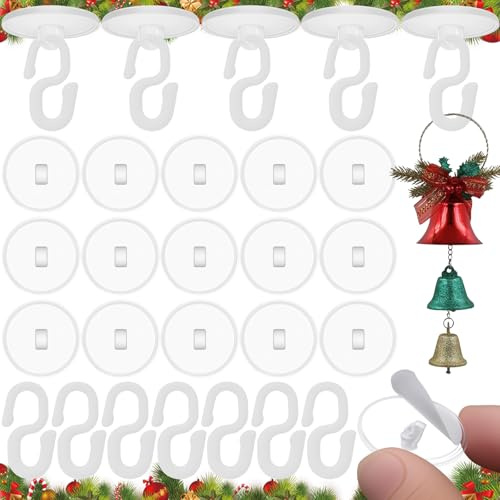 LongZYU 80 Stück Transparente Selbstklebende Deckenhaken | Haken Decke Ohne Bohren, für Küche Badezimmer Wand Decke Tür Aufhängen, Weihnachten