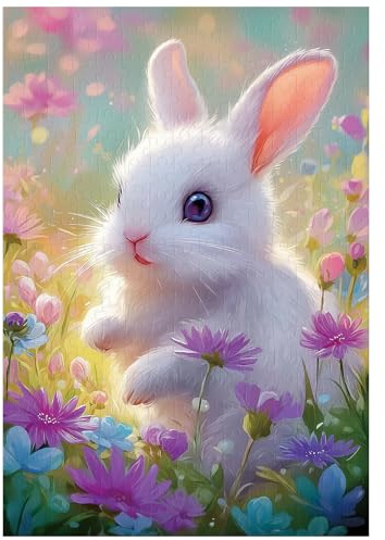 Ulord 300 Teile Puzzle für Erwachsene Häschen mit Blumen Puzzles 38x26 cm | Süßes Puzzle für Erwachsene und Kinder Heimdekoration Geburtstagsparty Geschenk Spielzeug