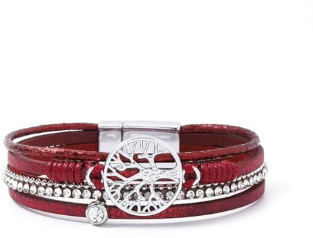 Generisch Herren Lederarmband,Handgewebtes, Mehrlagiges Armband Im Bohemian-Stil Mit Hohlem Lebensbaum-Motiv, Magnetverschluss Und Lederverschluss – Energieschmuck Für Damen