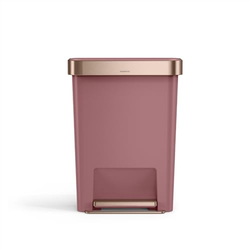simplehuman Hybrid Pedal Bin, 45L Rectangular Kitchen Bin, Studio Edition, Liner Rim System, Liner Pocket®, 150,000-Step Pedal, Lid Shox® Silent Close, Blush Plastic