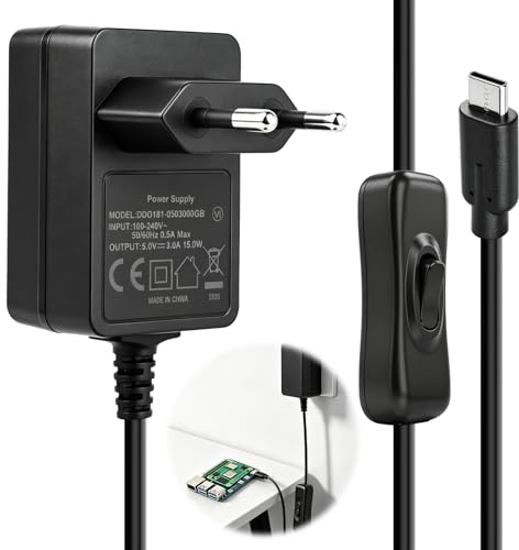 5V 3A Bloc d'alimentation pour Raspberry Pi 4 Modèle B | 15W USB-C Chargeur Adaptateur pour Pi 4B 8Go/4Go/2Go/1Go, Type C Power Supply Adaptateur avec Interrupteur Marche/Arrêt