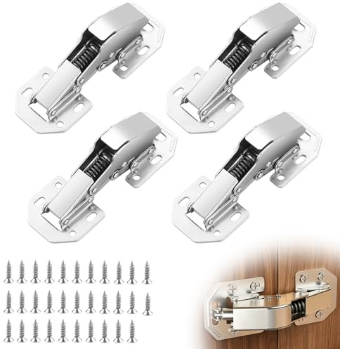 4 Stück Aufschraubscharnier mit Feder 90° Softclose Scharniere Schranktüren Kleiderschrank Scharnier mit Schrauben Türscharniere Aufschraubscharnier Geeignet für Kuechenschrank Scharniere Möbel