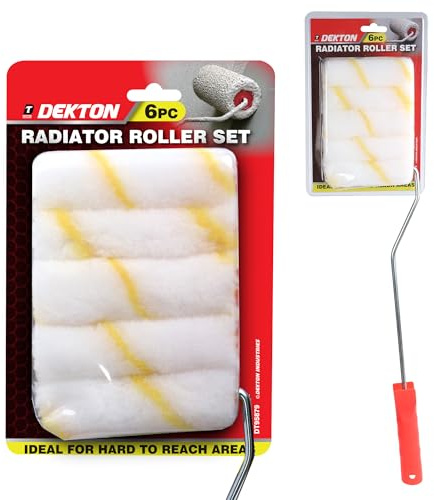 Dekton 6pc Radiator Roller Set – Long-Handled 4 Mini Roller Frame with 5 Medium Pile Sleeves – Ideal for Hard-to-Reach Areas Behind Radiators – Suitable for Emulsion Paints