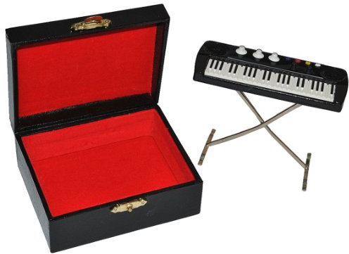 alles-meine.de GmbH Miniatur Keyboard/E-Piano mit Kasten - Holz Maßstab 1:12 - Puppenhaus Piano Klavier - Musikinstrument Musik Instrument Tasteninstrument