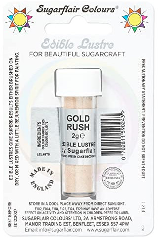 Sugarflair Gold Rush Edible Lustre Dust, Add a Lustrous Shine to Cakes or Decorations. Brush On or Add Rejuvenator to Create Eye-Catching Edible Paint, Gives Shine to Your Bakes - 2g