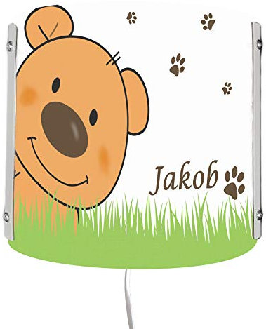 CreaDesign WA-1016, Teddy Bär-Graß, Kinderzimmer Wandlampe personalisiert mit Namen, Nachtlicht/Schlummerlicht für Steckdose, E14, 22 x 22,5 x 8,5 cm