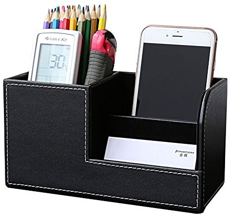 KINGFOM Multi-fonctionnels Organisateur de Bureau 3 Compartiments Pot à crayons (Noir)