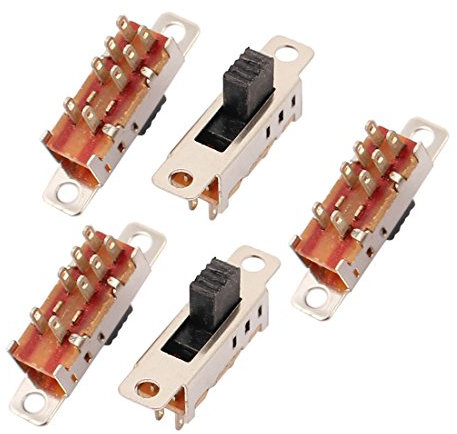 sourcing map 5Pcs 3 Posición 8P DPDT de montaje de panel Micro interruptor deslizante de enclavamiento interruptor de palanca