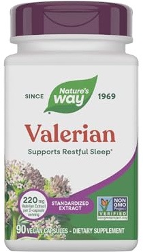 Nature's Way Valerian Premium Extract, Supports Restful Sleep*, 220 mg of valerian extract per 2-capsule Serving, Non-GMO Project Verified, Herbal Supplements, Vegan, 90 Capsules (Packaging May Vary)