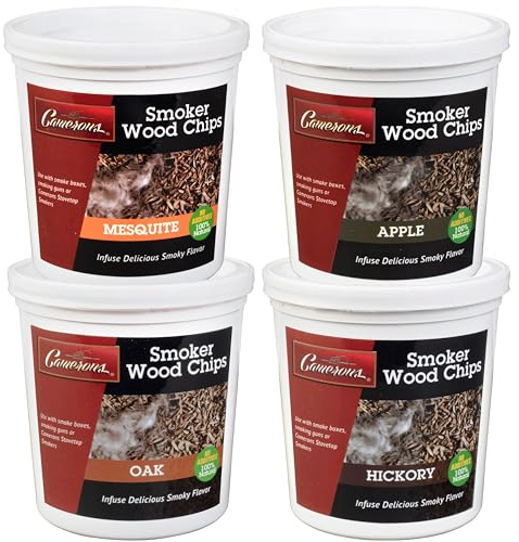 Camerons All Natural Extra Fine BBQ Wood Chips, 4 Pack - Apple, Oak, Hickory, Mesquite (4 Pints) - Kiln Dried Sawdust Shavings for Smoking Guns, Smokers, Smoke Boxes - Barbecue Grilling Gift for Dad