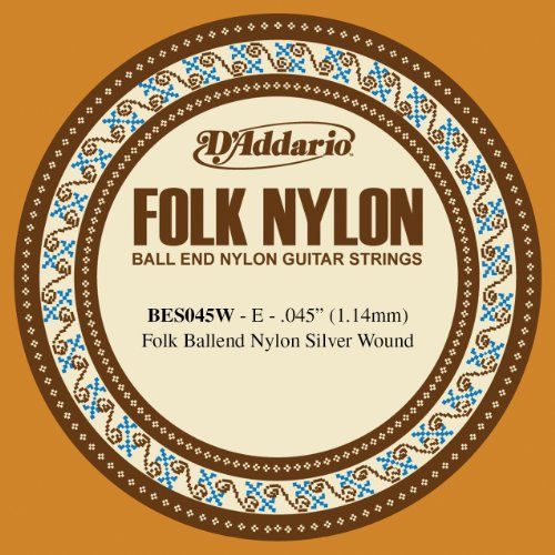 D'Addario BES045W Corde seule en nylon avec filet en argent pour guitare folk Extrémité à boule