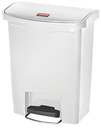 Rubbermaid Commercial Products Slim Jim Step-on Resin Front Step Waste Receptacle Bin 30 Litre White 1883555