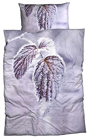 sister s. Satin-Bettwäsche Frosty Leaves 155x220 cm + 80x80 cm, 2er Set, Silbergrau