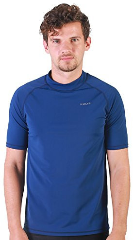 H.MILES Men's Rash Vest Short Sleeve Male Adults Rashguard Swim Base Layer Snorkeling Swimming Surfing Tops Diving Beach T-shirt Sapphire XXL