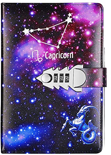 NectaRoy Carnet de Notes avec Serrure à combinaison - Constellation Journal Intime avec Cadenas - Cahier Journal Bloc-notes Secret en PU Cuir Pour Bureau - Journal intime fille, Taille 215x150mm