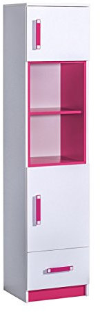 Regal Trafiko TR04 mit Schubladen und 2 Türen, Dekoregal, Standregal für Jugendzimmer, Farbauswahl, Kinderzimmer, (Weiß/Weiß + Rosa)
