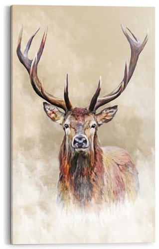 REINDERS Wandbild, Hirsch Zeichnung, Schlafzimmer, Wandbild, Wanddeko, Room Decor, MDF, Beige, 118x70cm